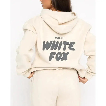 White Fox Two-piece Hoodie and Sweatpant Set